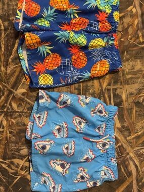 Cat & Jack Boys Pineapple & Shark Blue Swim Trunks